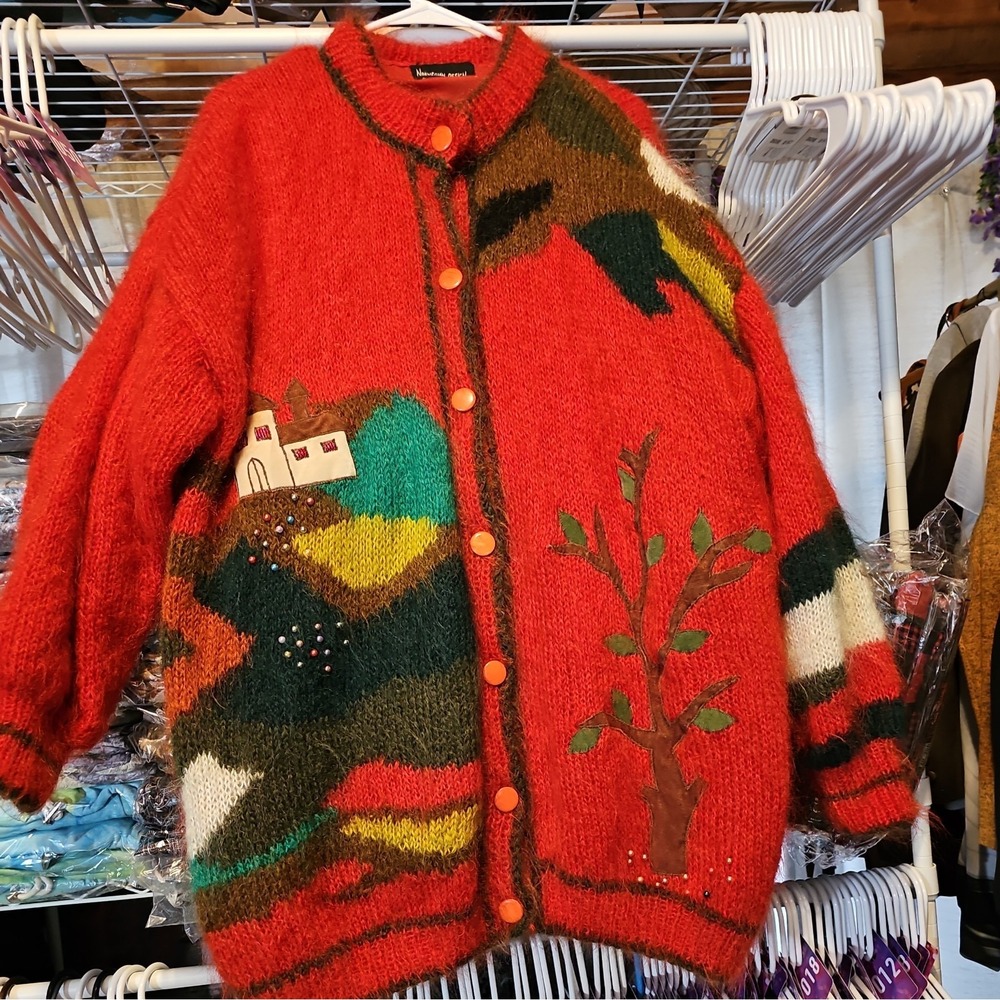 Vintage Norwegian Design Bergen Norway Kid Mohair Wool Cardigan Sweater size M A